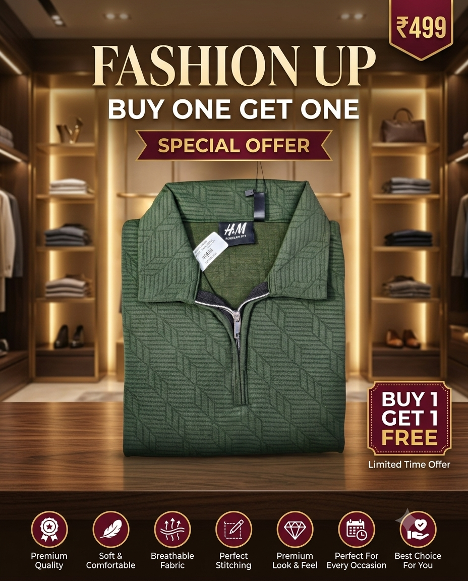 H&M Men's Premium Half Zip T-Shirt | Buy 1 Get 1 Free | ₹499 - Image 10