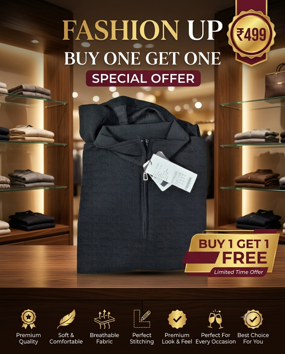 H&M Men's Premium Half Zip T-Shirt | Buy 1 Get 1 Free | ₹499 - Image 9