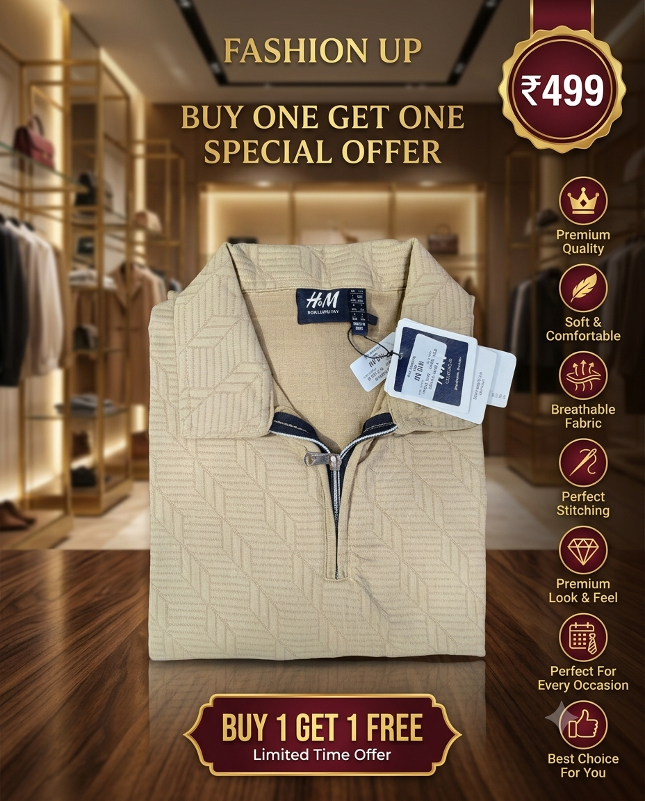 H&M Men's Premium Half Zip T-Shirt | Buy 1 Get 1 Free | ₹499 - Image 8