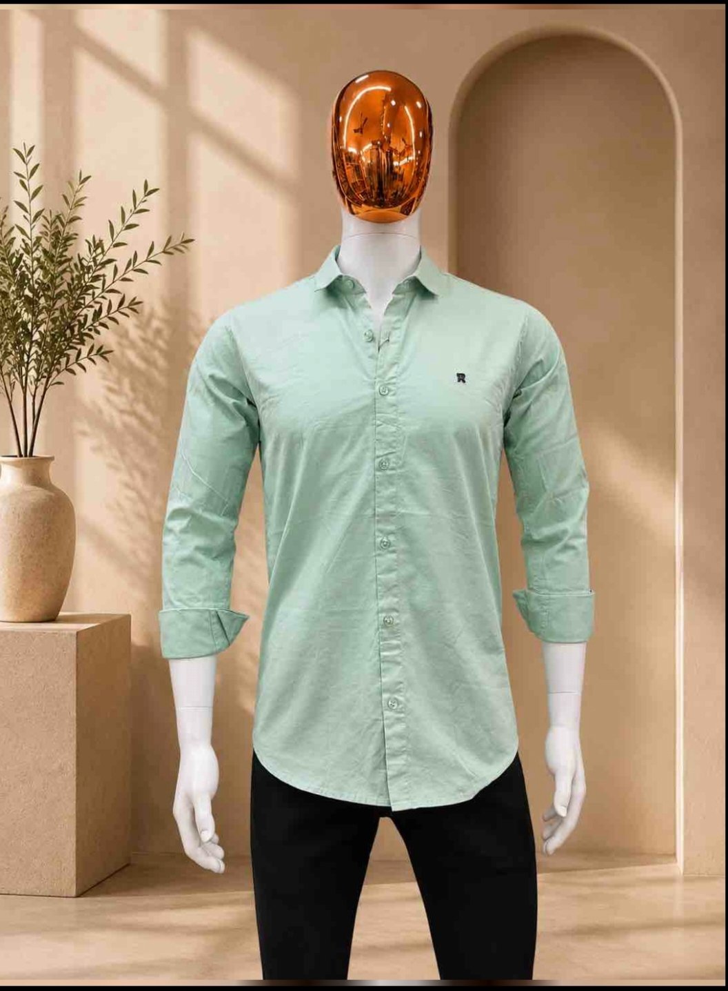 MENS MINT GREEN COLOR SLIM FIT SHIRT - Image 2