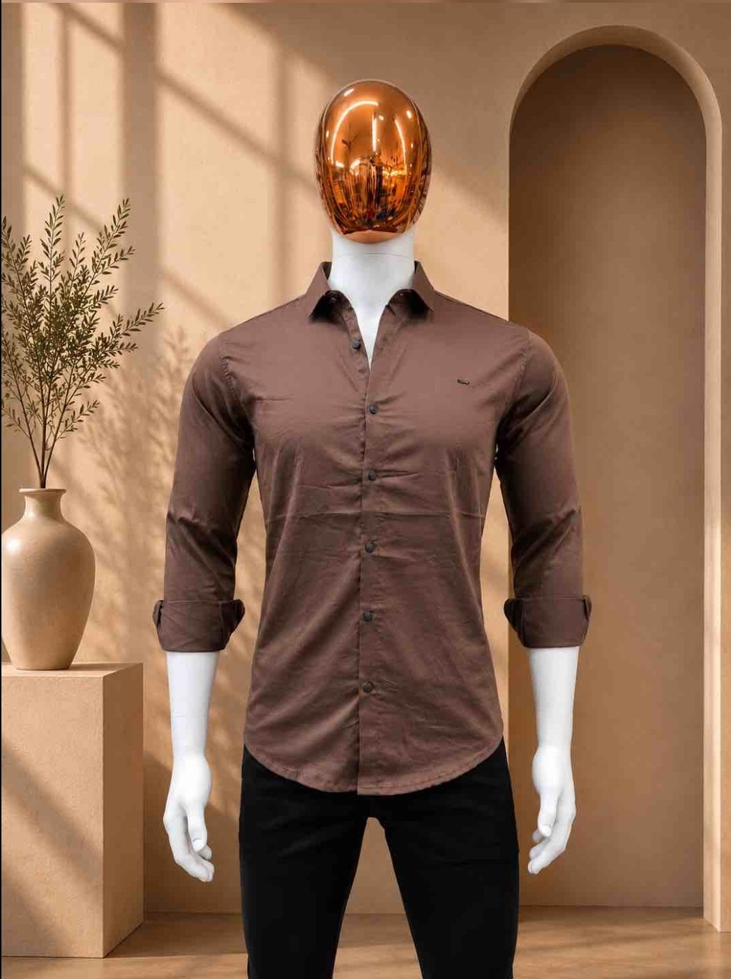 MENS BROWN COLOR SLIM FIT SHIRT